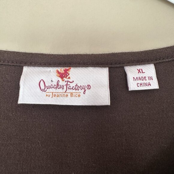 Quacker Factory Embroidered Fall Top Women XL Leaf 3/4 Sleeve Vneck Brown Embell - Picture 3 of 7